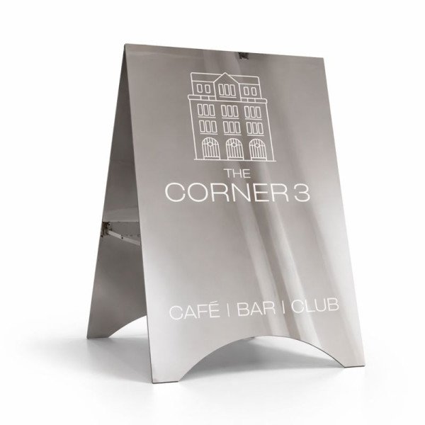 Kundenstopper · verspiegelt · Edelstahl · 90 × 60 cm